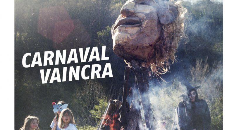 Une du numéro de printemps : gros titre : "Carnaval vaincra" sur une photo de tête de monsieur carnaval au bout d'une pique près d'un feu, avec des enfants déguisés autour, avec au fond une colline